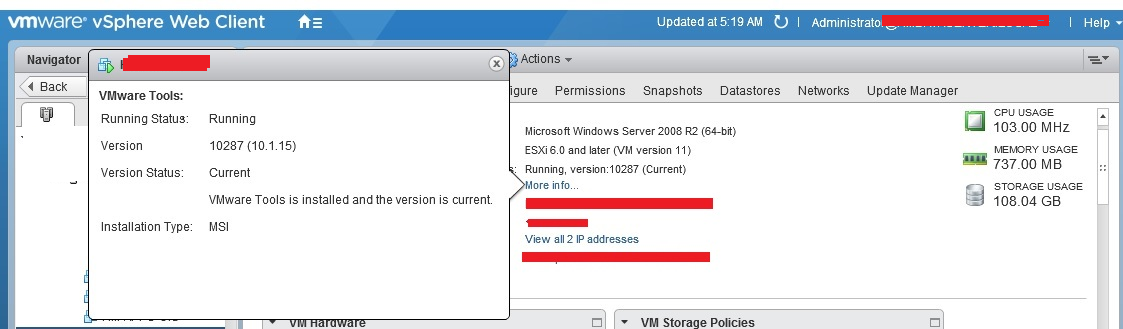 Verify the VMware tool version