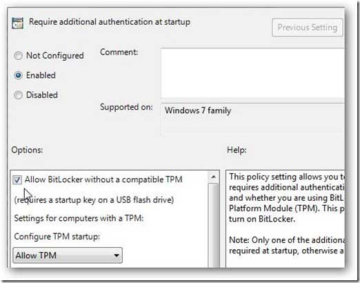 Allow BitLocker