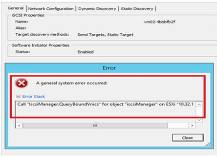 error message in iSCSI adapter