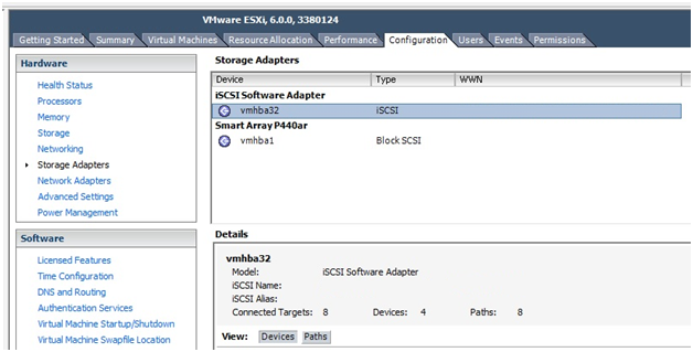 screen shot for iscsi software adapter property section