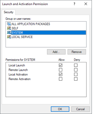 Launch and Activation Permission to SYSTEM