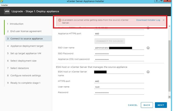 existing vCentre server