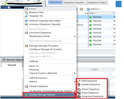 manage the volume from vCenter